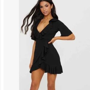 NEW PRETTYLITTLETHING BLACK FRILL DETAIL DRESS: 2